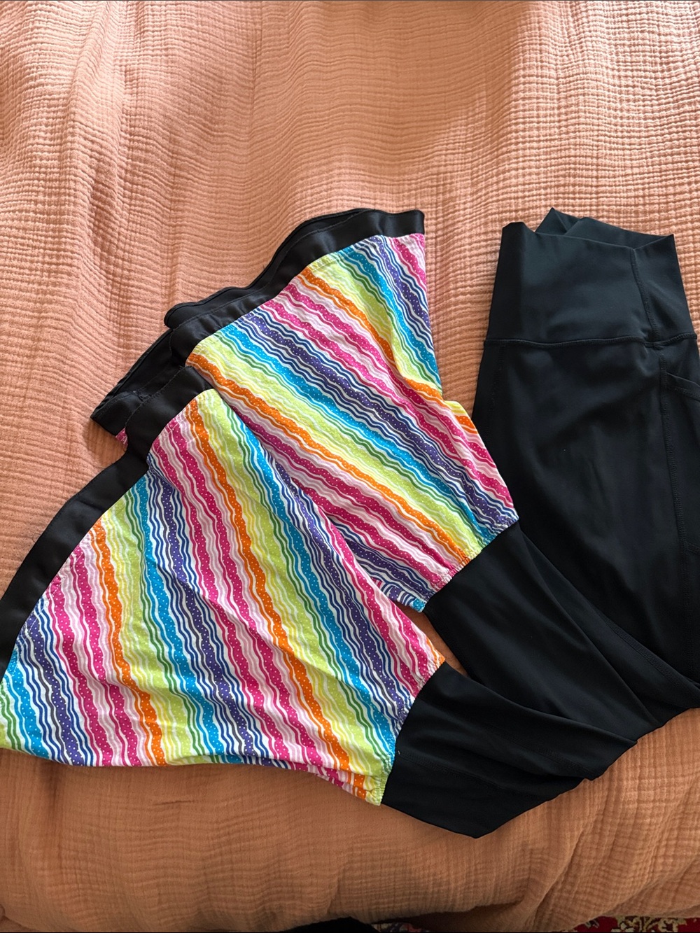 OOAK Women's Black ZYIA Leggings with Rainbow Bell Bottoms (size 8-10)